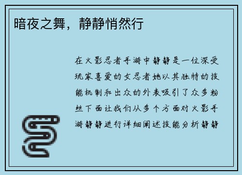 暗夜之舞，静静悄然行